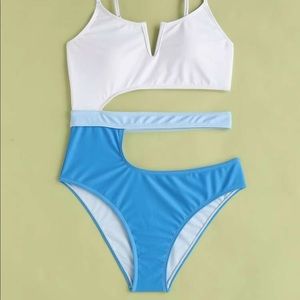 Blue White Cut Out Swim Size Large NWOT